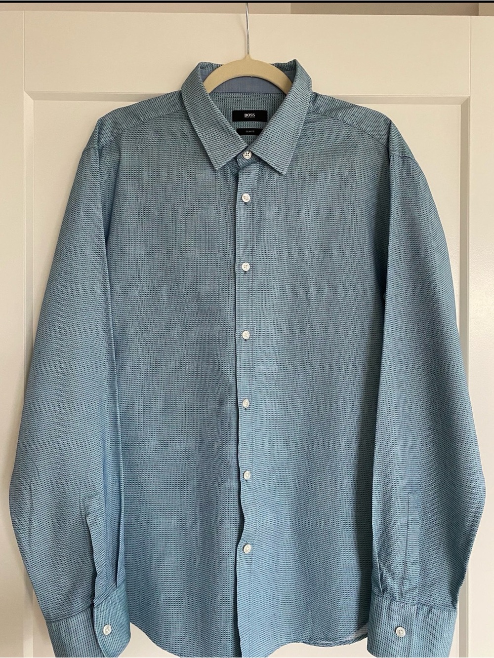 BOSS Men's Sky Blue Micro-Pattern Dress Shirt